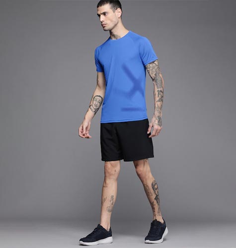 Men Blue Brand Logo Printed Slim Fit T-shirt